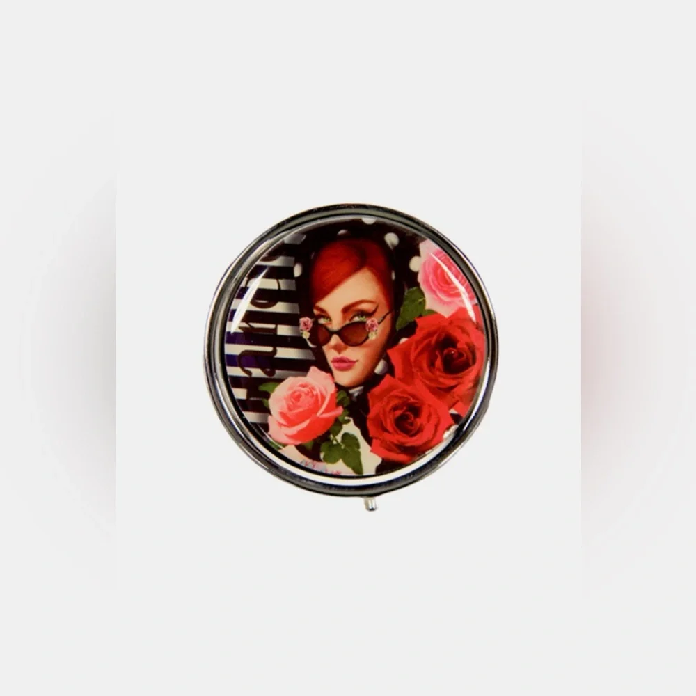 Nicole Lee USA Print Metallic Circular Small Pill Case